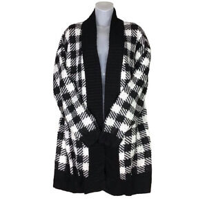 BP Women’s Cardigan L Black White Buffalo Check Plaid Open Front Sweater NWT
